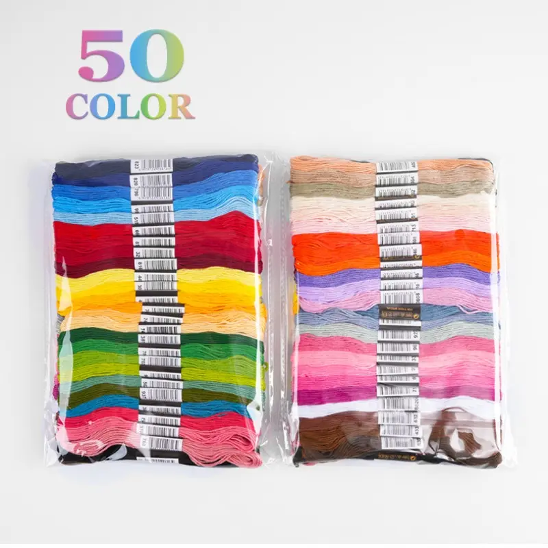 50 Colors Cross Stitch Threads, Handmade Embroidery Floss Set, Polyester Embroidery Thread, DIY Craft Supplies, Durable & Vibrant Thread for Sewing Projects, Generous Length, Craft Quality