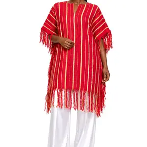 Ijawu Aso-Oke Fringe Tunic Set with White Palazzo Pants - Authentic Traditional Woven Finish with Detailed Fringe and Relaxed Fit