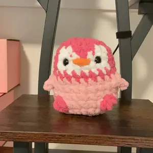 Handmade Crochet pink sparkly penguin plushie cute and cuddly