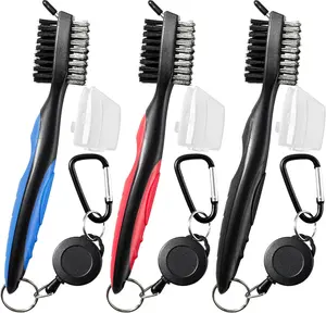 3 Pack Golf Club Brush & Groove Cleaner with Retractable Zip-Line and Aluminum Carabiner, Golf Bag Accessories, Gifts for Men