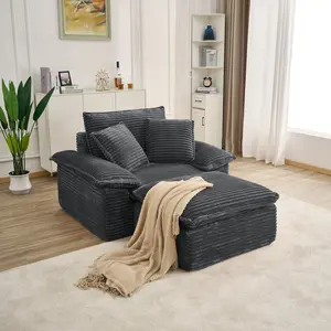 Oversized Corduroy Chaise Lounge Sofa with Removable Ottoman Multifunctional Design Comfortable Reading Armchair for Living Room & Bedroom High-Quality Double-Layer Seat Cushion