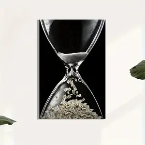 1pc Time is Money Motivational Art Poster - Inspirational Black & White Design, Ideal for Office, Home, Dorm, Living Room, School Decor, Canvas Wall Art, Office Wall Decor|Timeis Money Theme|Textured Background, Wall Decor