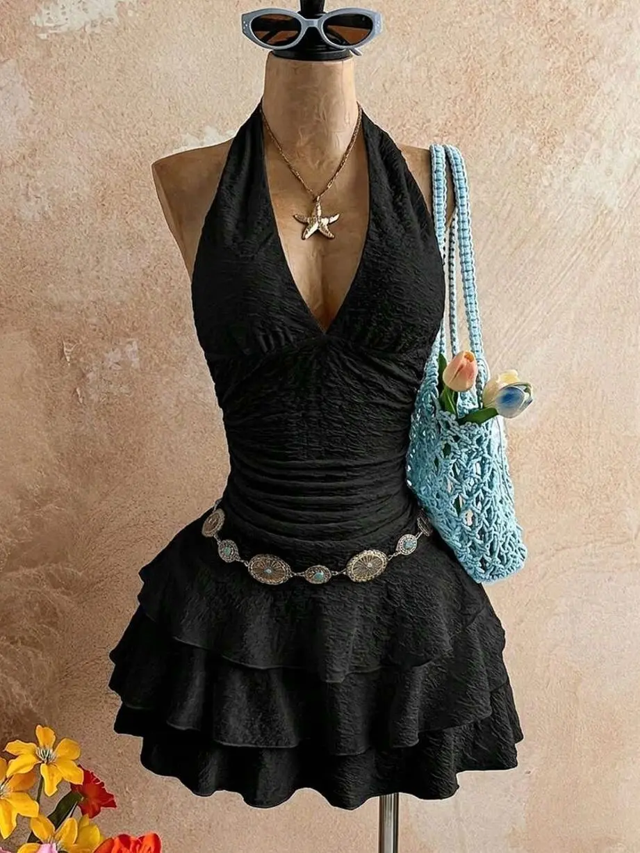Autumn/Winter Vintage Zebra Tie Dye Print V-Neck Tie-Up Mesh Ruched Romantic Holiday Dress/Skirt For Women