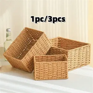 Handwoven Storage Basket Set, Bathroom Organizer, Kitchen Snack Shelf, Office Bookshelf, Paper Box, Medicine Chest, Toy Basket, Makeup Organizer