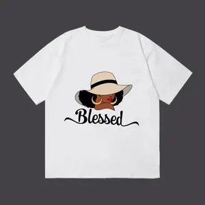Vintage Blessed Black Woman Sun Hat Christian Faith Oversized Graphic Tee tshirt women's tops