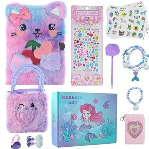 Cat Diary with Lock, Gift for 6, 7, 8 Year Old Girl, Secret Diary Journal Notebook with Coin Purse, Multicolored Pen, Earrings, Rings, Post-it Note, Stickers, Practical Birthday Gift, Christmas Gift, New Year's Gift, Party Gift.