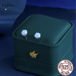 925 Sterling Silver Blue Round Opal Women Earrings, Exquisite Gemstone Jewelry, Comes with A Gift Box, Suitable for Everyday Wear, Weddings, Birthday Party And Gifts s925 silver fashion square
