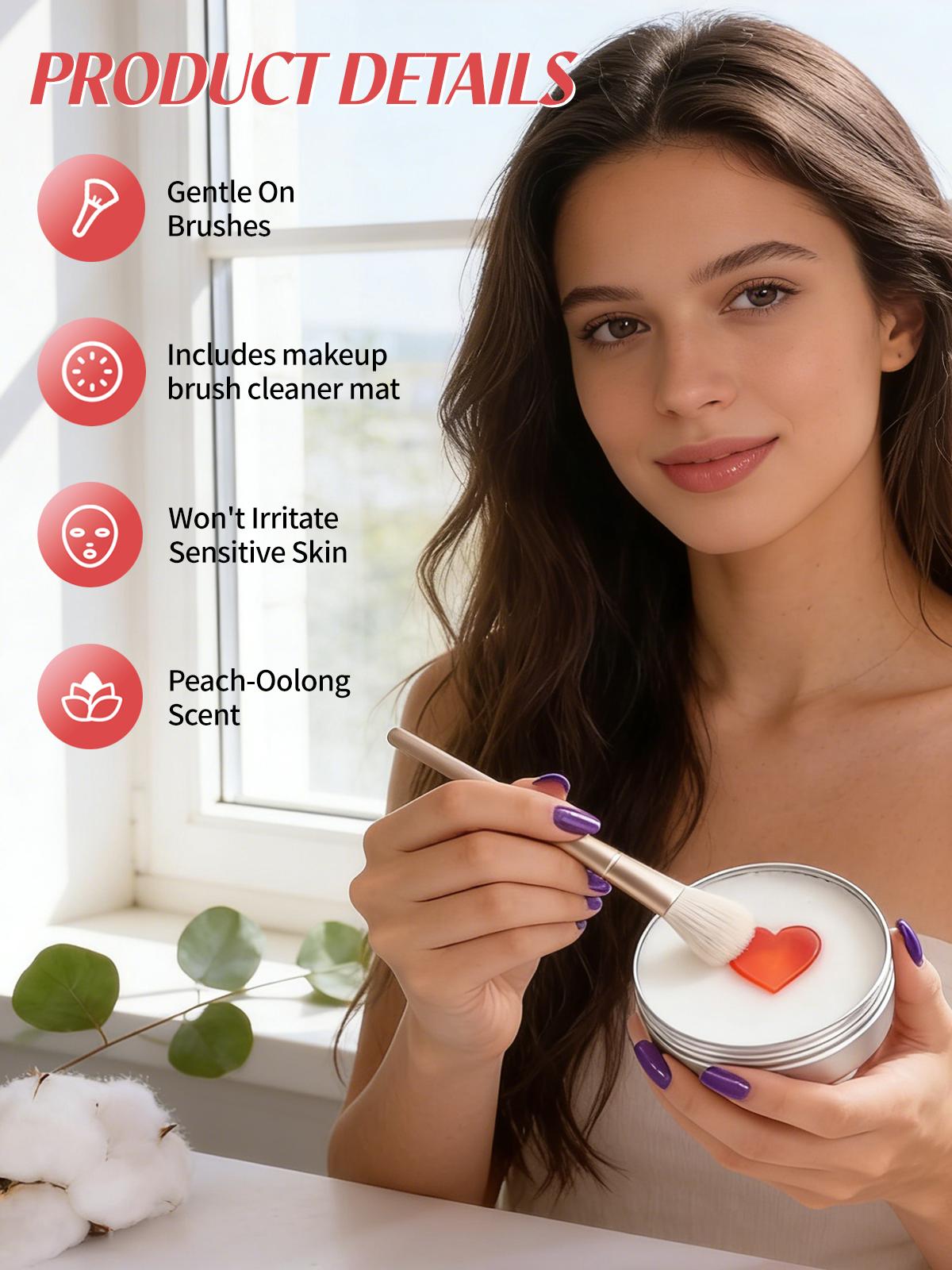 Makeup Brush Cleaner Soap with Silicone Mat, Deeply Cleans Waterproof Makeup for Synthetic & Natural Brushes & Sponges – Vegan, Cruelty-Free & Easy-Rinse,