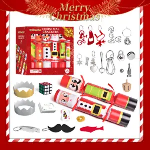 FUN LITTLE TOYS Christmas Crackers, 18 Pack Christmas No Snap Party Favors with Party Hat