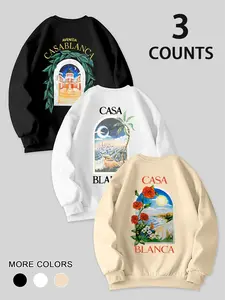 Men's Hot Selling 3-Piece Set Fleece Lined Pullover Sweatshirts, Casual Loose-Fit Round Neck Design, Perfect for Fall & Winter Wear