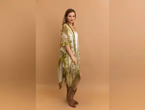 Velvet Mesh Tapestry Tassel Kimono - Chartruse