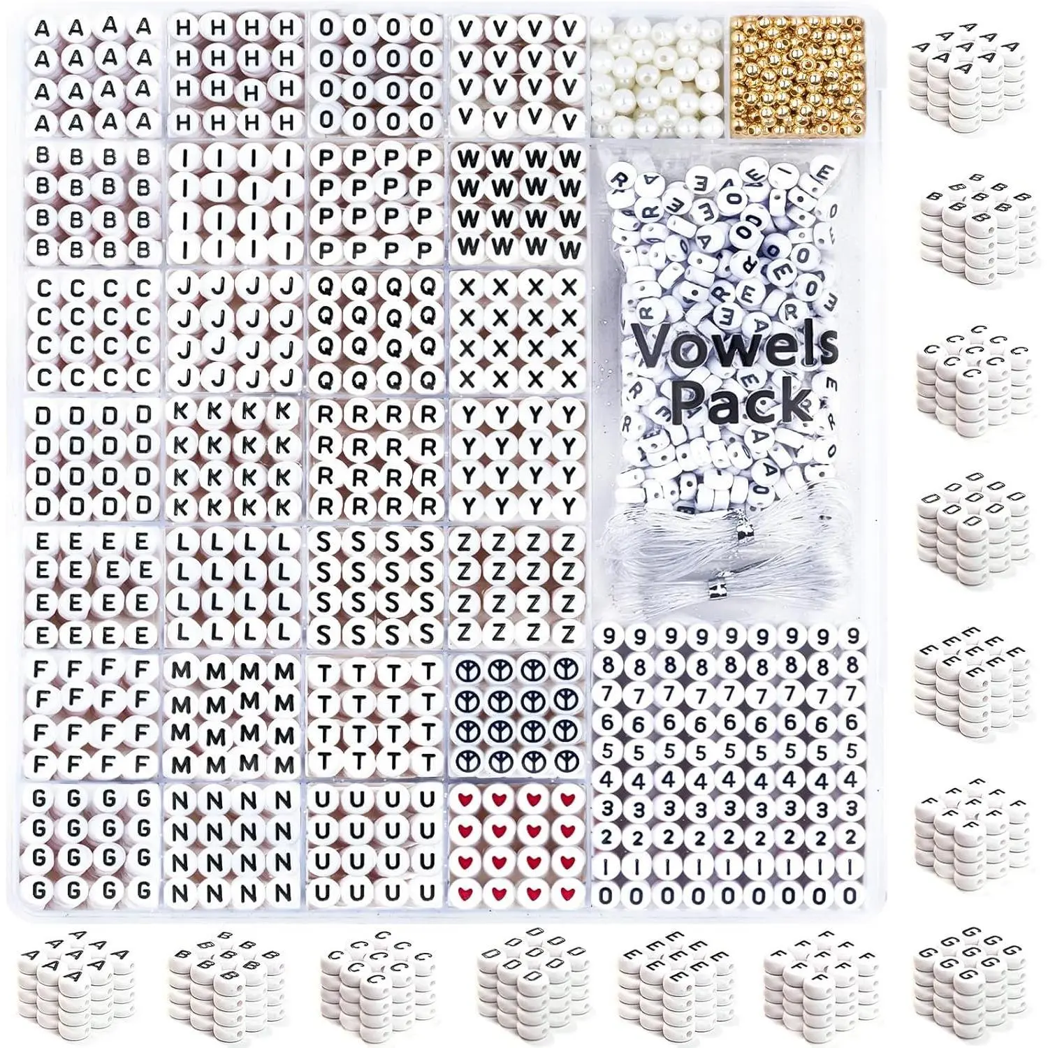 L-HDJ036  1650 Pcs Letter Beads Kit with Extra Vowels and Numbers, Alphabet Beads for Bracelets Making, Perfect for Friendship Bracelets