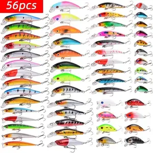 Artificial Fishing Lure, 56pcs Mixed Color Mini Fishing Lure Set, Topwater Fishing Lure, Fishing Accessories for Outdoor Fishing, Fishing Supplies