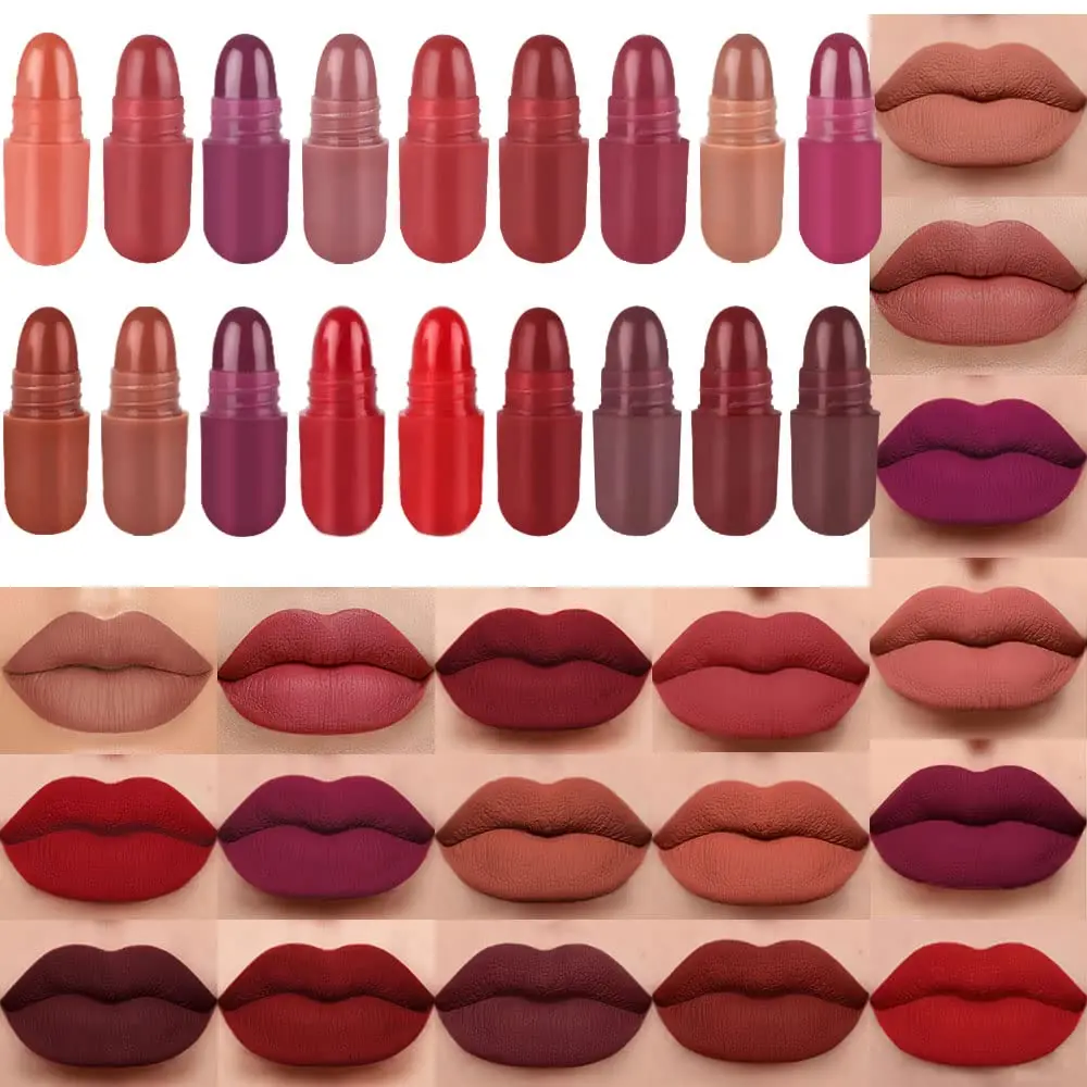 18Pcs Mini Pills Lipstick Capsule Set for Women Waterproof Long Lasting Deep Red Matte Small Magic Permanent Lipstick 24 Hour Lipstick Bulk Samples Sampler labiales mate 24 horas originales 01