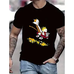 Men's Vintage Calvin & Hobbes Graphic T-Shirt - Calvin Driving redConvertibleCar Comic Tee, Heavyweight sm Cotton Shirt, Regular Fit Round Neck Retro Casual Top for '80s Nostalgia Fans & Everyday Streetwear, Nostalgic Clothing, Bold Print Shirt, Comfortab