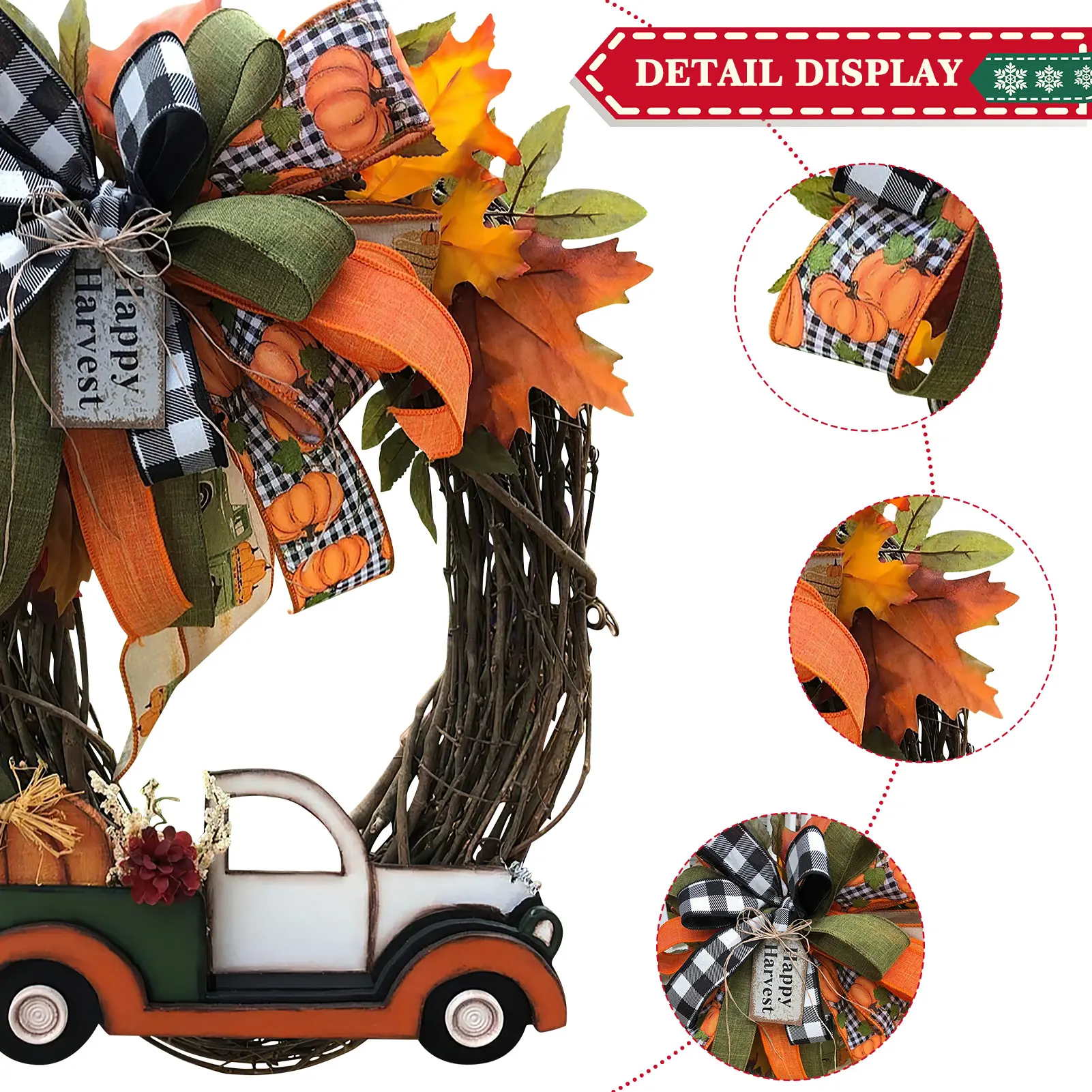 Farmhouse Pumpkin Truck Wreath Autumn Nature Decoration Halloween Front Door Hanging Ornament Festival Home Decoration