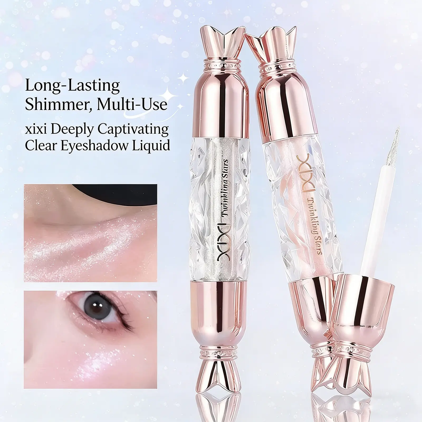 Enchanted Clear Liquid Eyeshadow, Metallic Glitter Finish, Multi-Dimensional Shimmer For Bold Eye Looks, Korean Style Makeup, Suitable for All Genders