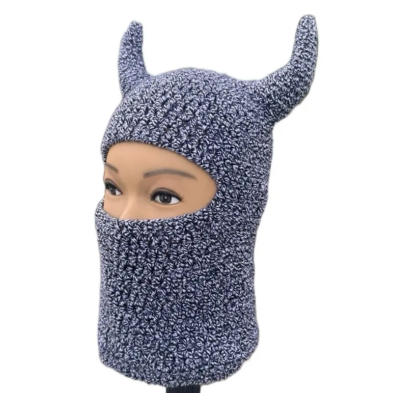 Crochet Punk Horn Ski Mask - Soft Cozy Fabric Y2k Aesthetic Handmade Summer Accessory for Unisex Comfort
