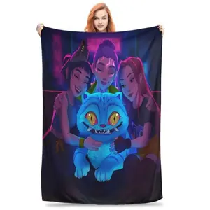 Kpop Demon Hunters Huntrix Movie Merch Fleece Blanket Soft Plush Decorative Sofa Bedroom Gift Halloween Christmas Gifts for Fans