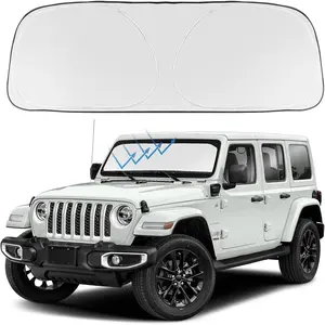 Proadsy Windshield Sun Shade Custom Fit Jeep Wrangler JL JLU & Gladiator JT 2018-2024 2025 2026 4-Layer Foldable Front Sunshade Protector Sun Visor Blocks UV Rays Keep Car Cooler Accessories