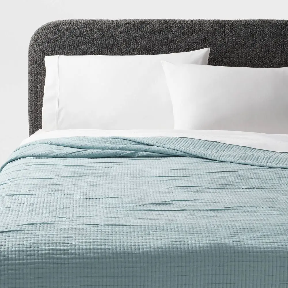 King Double Cloth Quilt Light Teal Blue - Threshold: Woven Jacquard Coverlet Midweight OEKO-TEX Certified
