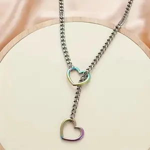 【Gift】Heart-Shaped Ring Slider Chain Necklace — Retro Punk Metal Chain, Trendy Hip-Hop Style, Unique & Minimalist, Versatile Heart Design jewelry mother gift girls graduation