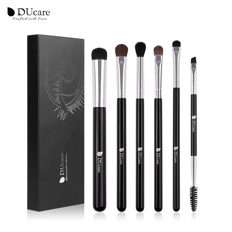 Ducare 6-Piece Agate Black Eyeshadow Brush Set, Ideal for Eyelid Makeup with Gentle Application & Precise Blending