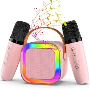 Mini Karaoke Machine for Kids, 2025 TOP Birthday Gifts Ideas for 3-12 Year Old Girls, Christmas Party Gifts Kids' Personal Video Players Accessories with 2 Wireless Microphones - Pink