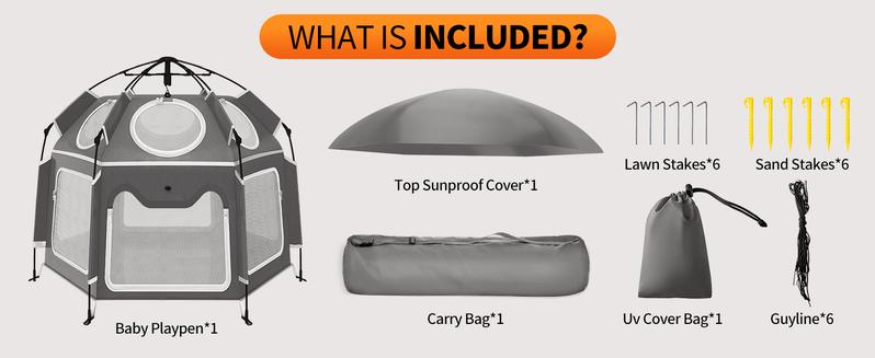 Pop-Up Portable Baby Playpen with UV Canopy, Waterproof Outdoor & Indoor Play Tent, Breathable Mesh Sides, Quick Setup Folding Baby Play Yard with Carry Bag & Stakes 59"/63“