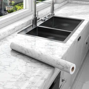 1 Roll Peel and Stick Glossy Marble Pattern Wallpaper, Waterproof and Oil-Resistant Self-Adhesive Marble Backsplash Wallpaper Decoration for Kitchen and Bathroom, Easy to Install DIY Home Upgrade