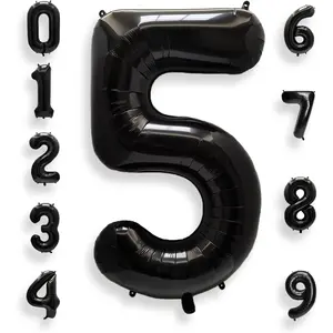 40 Inch Big Black 5 Balloon Number Large Foil Helium Number Balloons 0-9 Jumbo Giant Happy 5th Birthday Party Decorations for Boy or Girl Huge Mylar Anniversary Party Supplies