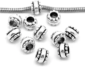 European Spacer Beads for Charm Bracelets – 10 Pcs Silver Tone Beads, Compatible With Pandora, Biagi, Chamilia, and Troll Chains, Hole Size 4.8mm