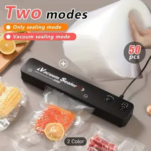 1+50pcs Vacuum Sealer And Food Storage Bag Sealing Device, a Compact Kitchen Tool, Mini Food Packaging Heat Sealer, Includes 50 Food Storage Bags, Features 2 Modes Ideal for Home Kitchens And Commercial Use, Perfect for Christmas Gifts