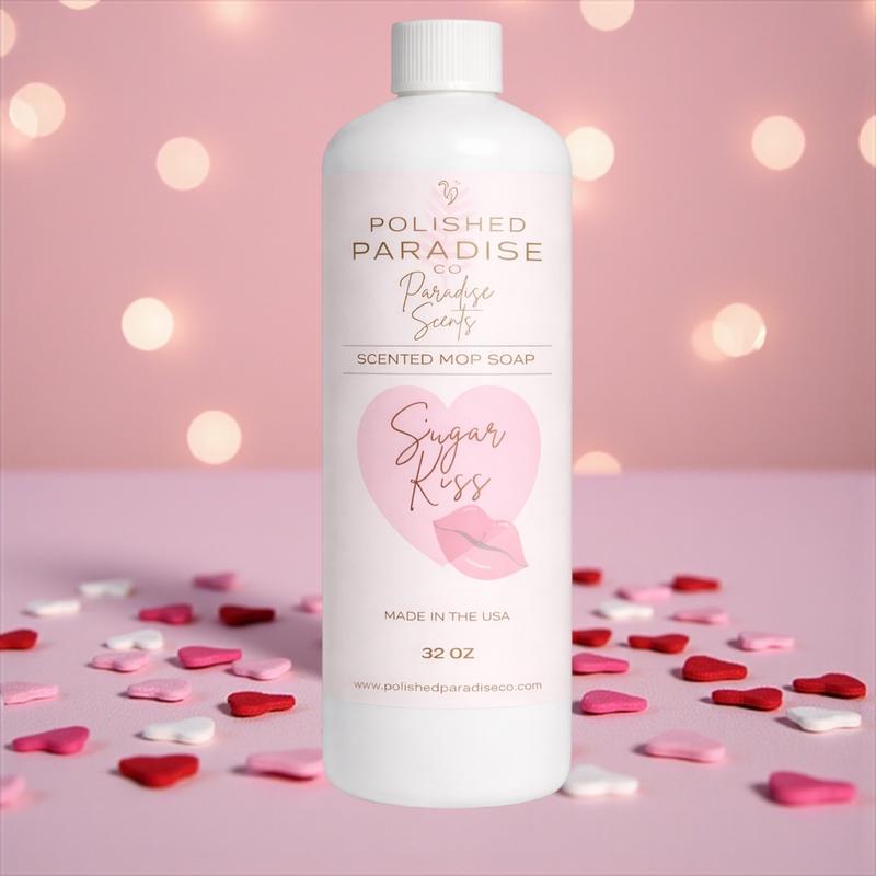 Polished Paradise Co. Pink Sugar Kiss Scented Mop Soap 32 Oz Made in USA Premium Valentine's Day Holiday Floor Cleaner for Multiple Floor Types Multipurpose