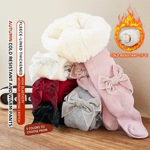 Winter Baby Girls' Tights - Ultra-Thick Cloud Fleece Princess-Style Bow New Year Big PP Full-Foot Bottoms