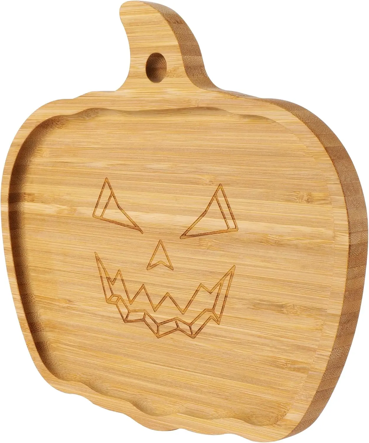 Halloween Pumpkin Serving Platter - Spooky Pumpkin Charcuterie Board 10” x 9” Bamboo Serving Tray, Natural Wood Appetizer Platter for Candy, Snacks, Desserts, Festive Decor & Food Display