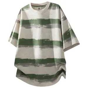 Men’s loose crew neck tie-dye striped short-sleeve T-shirt, men’s summer casual top—trendy and versatile for everyday streetwear and travel/vacation, unisex design, Y2K style, #SummerWins