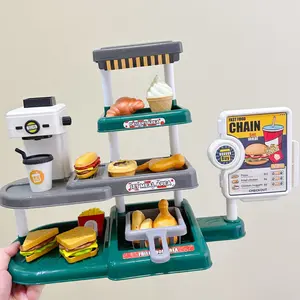 Children's Simulated Burger Fried Chicken Fast Food Restaurant Cash Register Set, Simulated Cashier Toy, Creative Birthday Gift for Boys and Girls, Display Screen Requires 2 "AA" Batteries (not included)