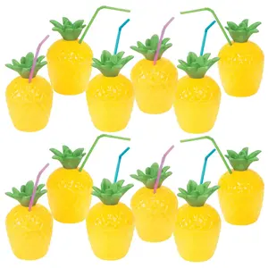 10 oz. Bulk 60 Ct. Pineapple Reusable Plastic Cups with Lids