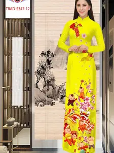 Set Traditional Vietnamese New Year Ao Dai - Bộ áo dài in 3D truyền thống - Ready to ship - Square neck