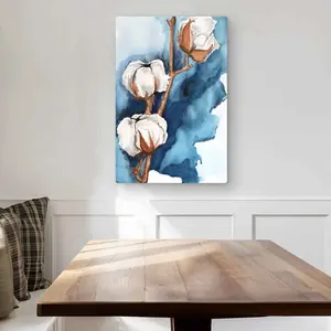 Begin Home Decor C1MP20306N7CPE 20 x 30 in. Cotton Flowers On Blue - Romantic Metal Print Wall Art for Home Decor
