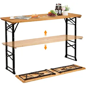 Outvita 67 Inch Wooden Folding Picnic Table, Picnic Beer Table with Umbrella Hole, Adjustable Heights (29.5" Sitting & 41.5" Standing) – Perfect for Picnics, BBQs, Parties, Bars, and Camping Summervibes