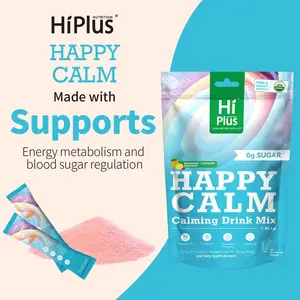 HiPlus Happycalm-Calming Drink Mix with KSM-66 Ashwagandha, Vitamin D3, Magnesium & L-Theanine-Supports Cortisol Balance, Mood &Sleep,lmproved sleep quality,Minor tensionrelief, without drowsiness - 20 Packets Natural Dietary Supplement