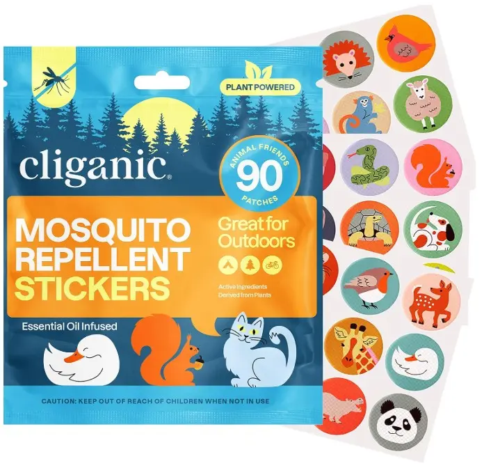 Cliganic Mosquito Repellent Stickers (90 Pack) - Animal Patches for Kids, Natural DEET-Free, Essential Oil Infused