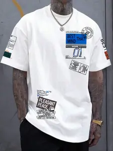 Men's T-Shirt College Style Casual Short Sleeve LA Letter Print Design, Perfect Summer Wear for Active Men, Fashionable & Comfortable Fit