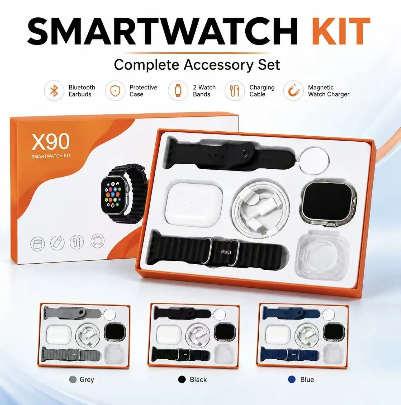 Wearable Device Kit with Bluetooth Earbuds, Magnetic Charger, Type-C Cable & Protective Case Wearable Device Kit with Bluetooth Earbuds, Magnetic Charger, Type-C Cable & Protective Case