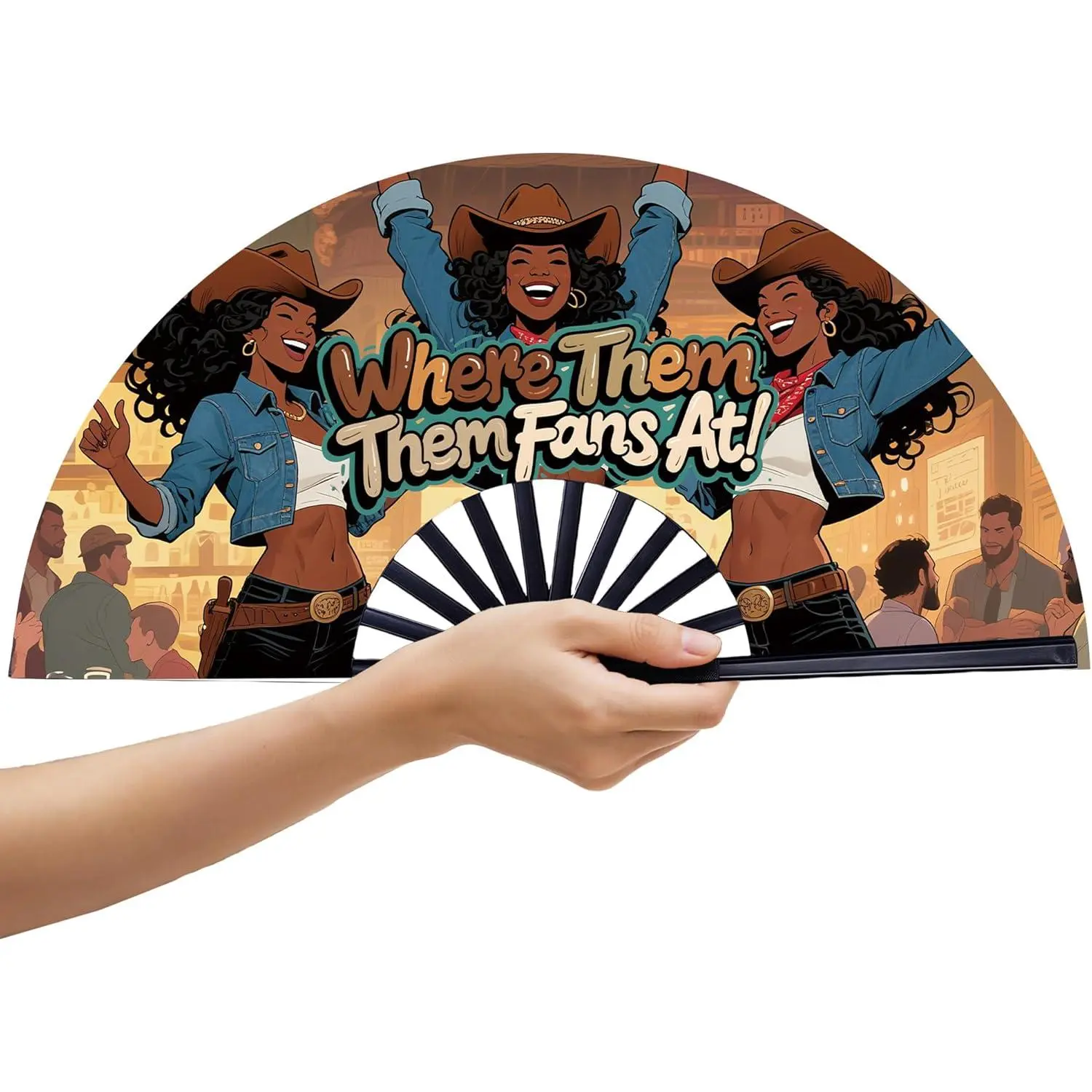 13'' Large Boots On The Ground Hand Fan, Where Them Fans At Clack Fans for Line Dancing, Portable Popping Fan for Cowboy Church Rave Wedding Party Decoration 26'' (Style 4)