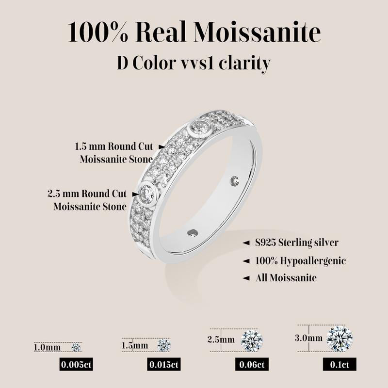 ATTAGEMS Classic Lab-Created Moissanite Ring for Women Men Unisex Real S925 Sterling Silver Engagement Wedding Band Rings for Gift Sparkling Fine Jewelry Set Party R309