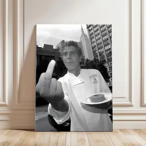 Black and White Chef Canvas Wall Art - Edgy Kitchen Decor, Rebellious Cooking Attitude Poster, Cool Restaurant Decoration, Funny Gift for Cook