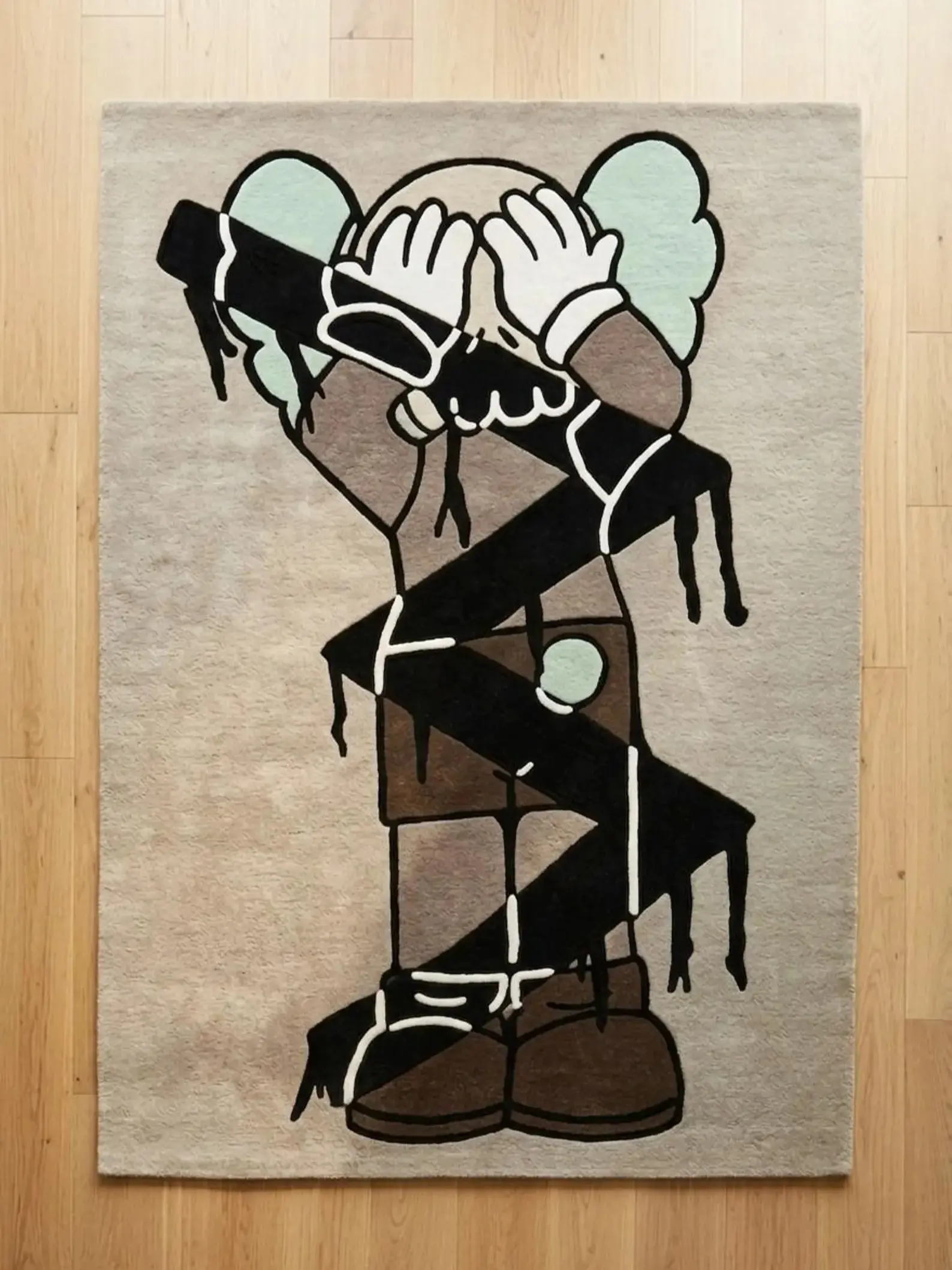 KAWS Inspired Hand Tufted Wool Rug, Abstract Character Area Rug, Modern Designer Carpet, Hypebeast Room Decor, Luxury Living Room Rug, Kids